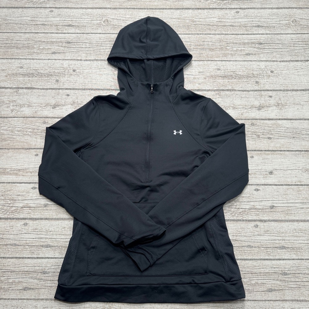 Under Armour Hoodie Womens M Black ColdGear Fitted 1/2 Zip Pullover Training Gym